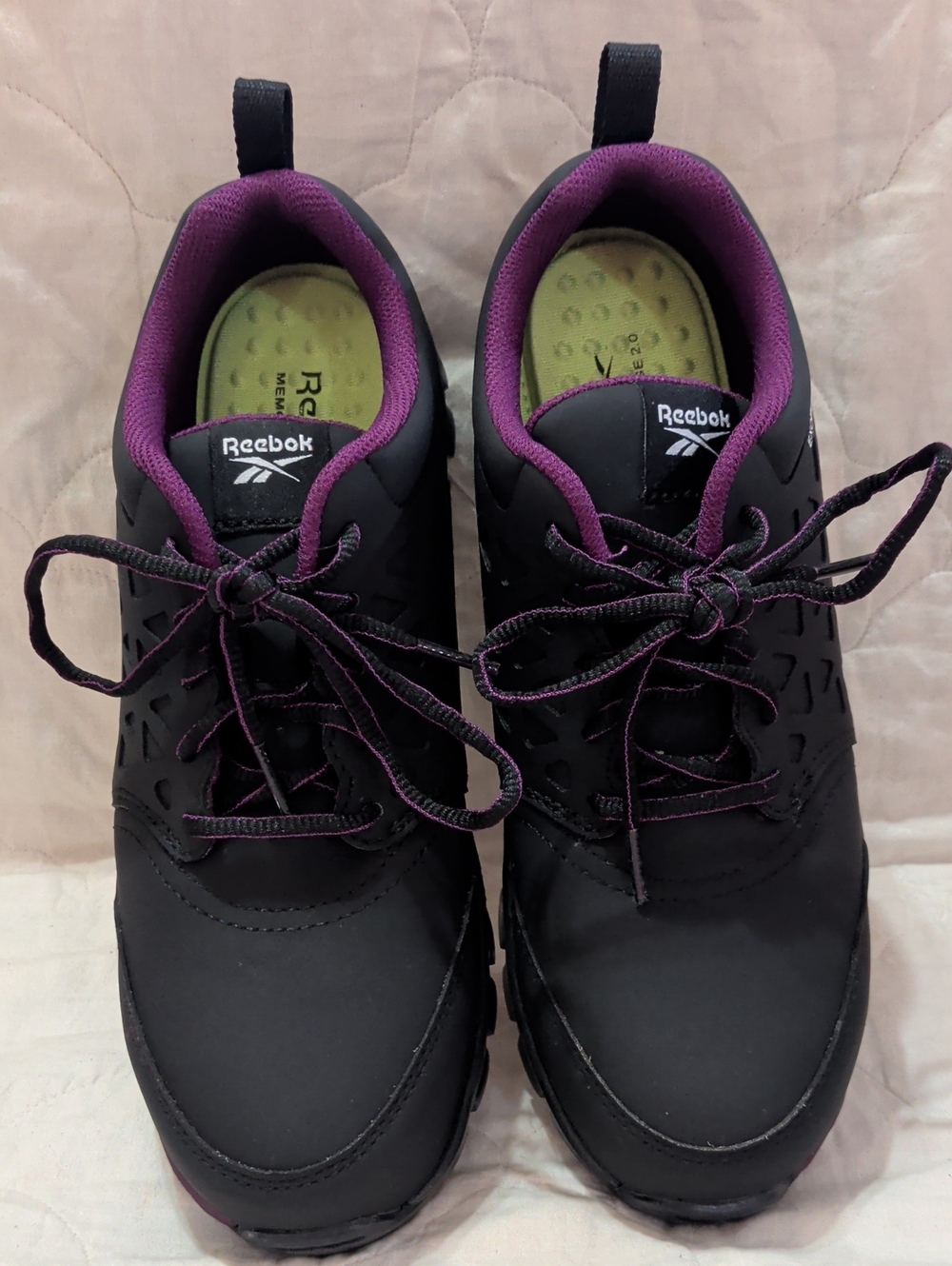 Reebok Exofuse Black Sneakers Purple Lining Work Slip Resistant Steel Toe Size 9